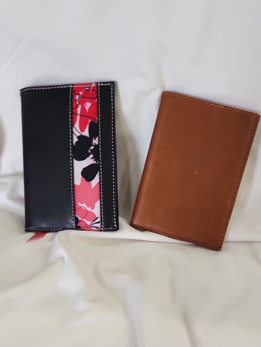 2 Passport Folders - Black and Pink Floral & Brown Leather